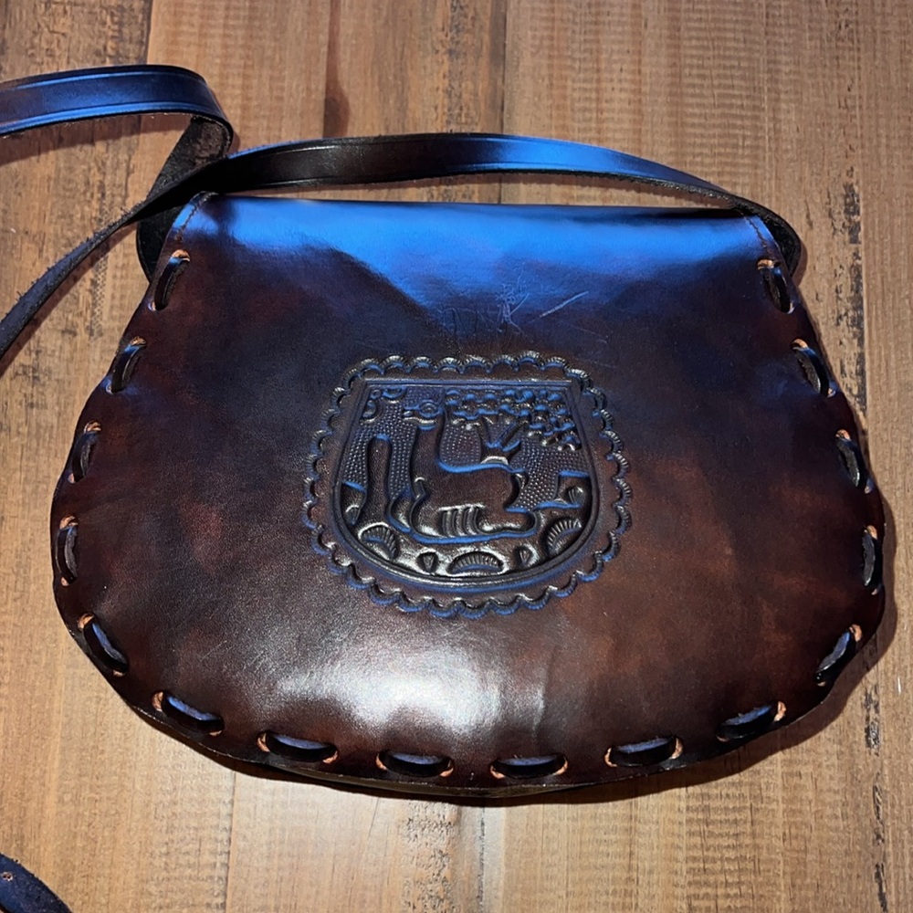 100% leather & cowhide brown leather purse crossbody handmade from Peru new - Picture 5 of 7